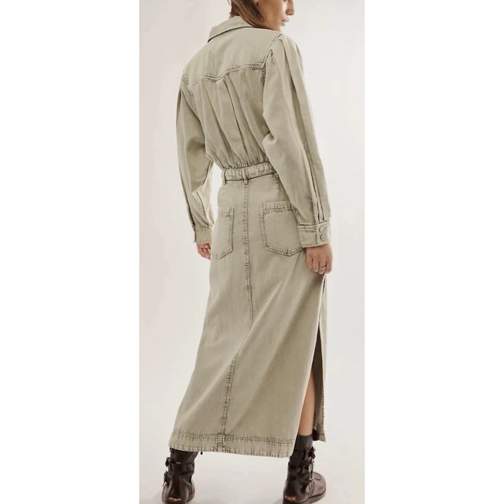 NWT Free People Mad Love Denim Midi Dress Cotton Fitted Long Sleeve Size M Sage - Picture 3 of 10